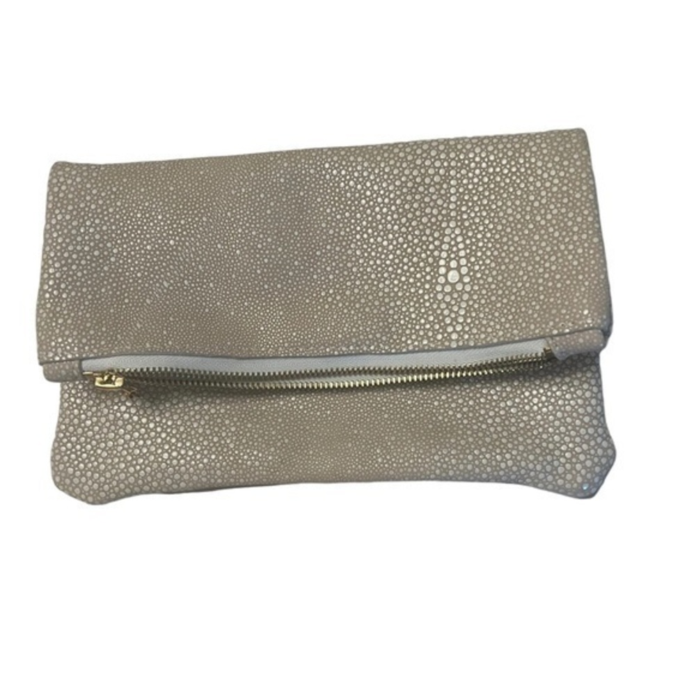 NWOT Madly-Yours luxury pebble textured cream fold over zipper clutch bag